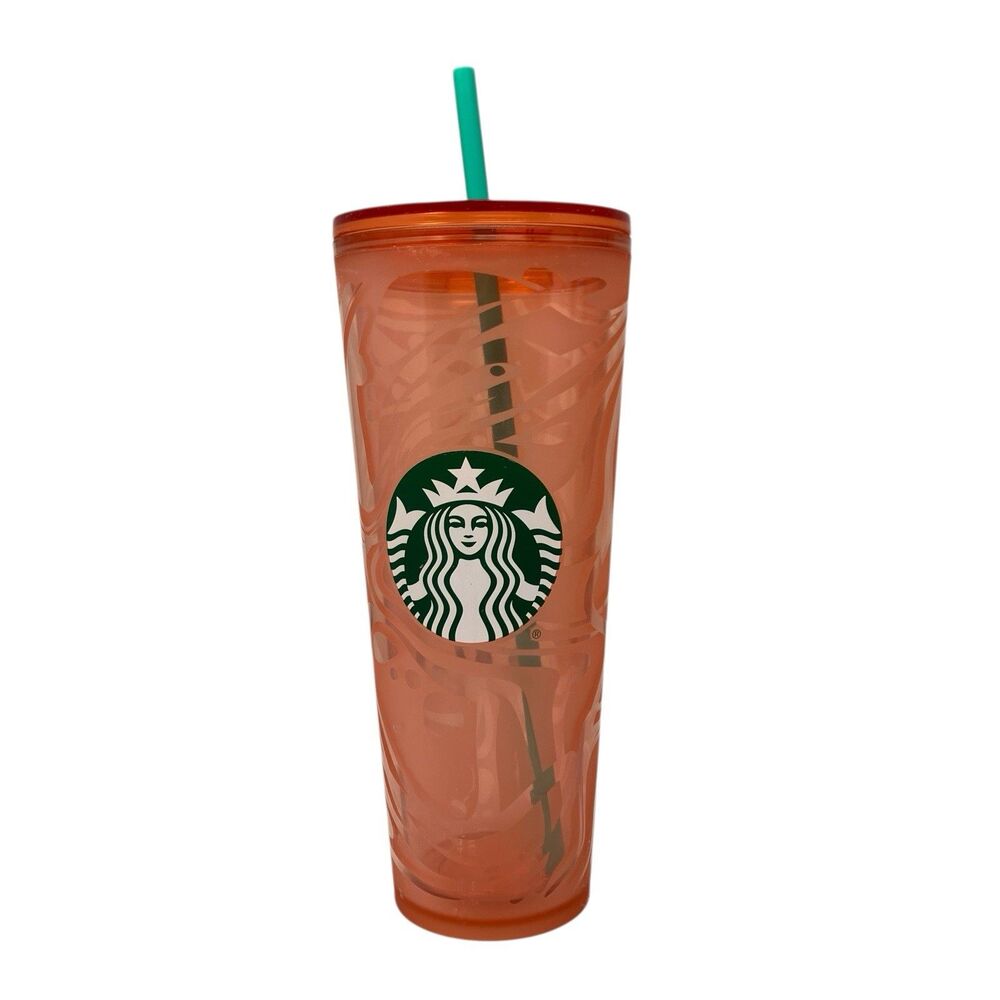 Starbucks Orange Abstract‎ Swirl Wave Acrylic Cold Cup 24 oz Venti Tumbler